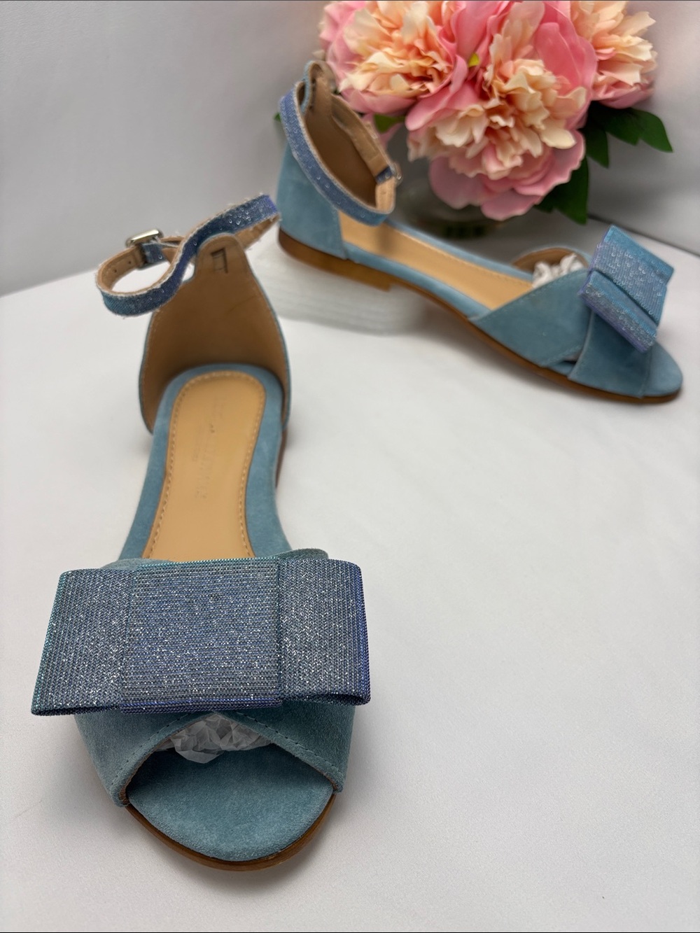 Les Italiennes Womens 8 Light Blue Bow Ankle-Strap Sandals for Women #454